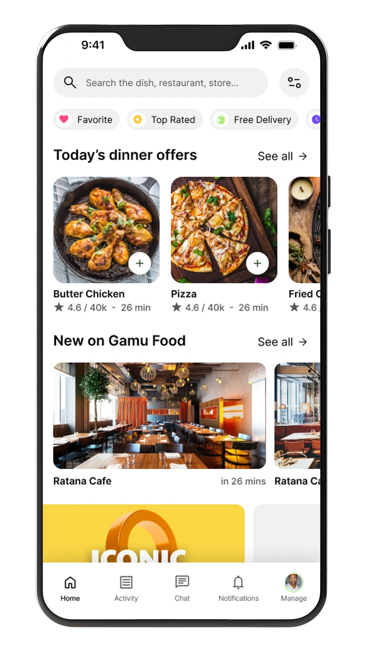 Gamu Food App screen