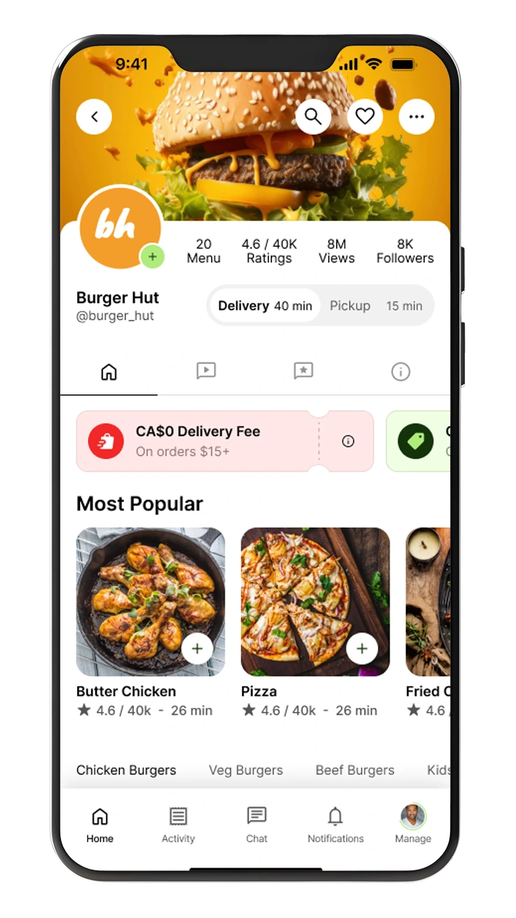 Gamu Food store screen in gamu app